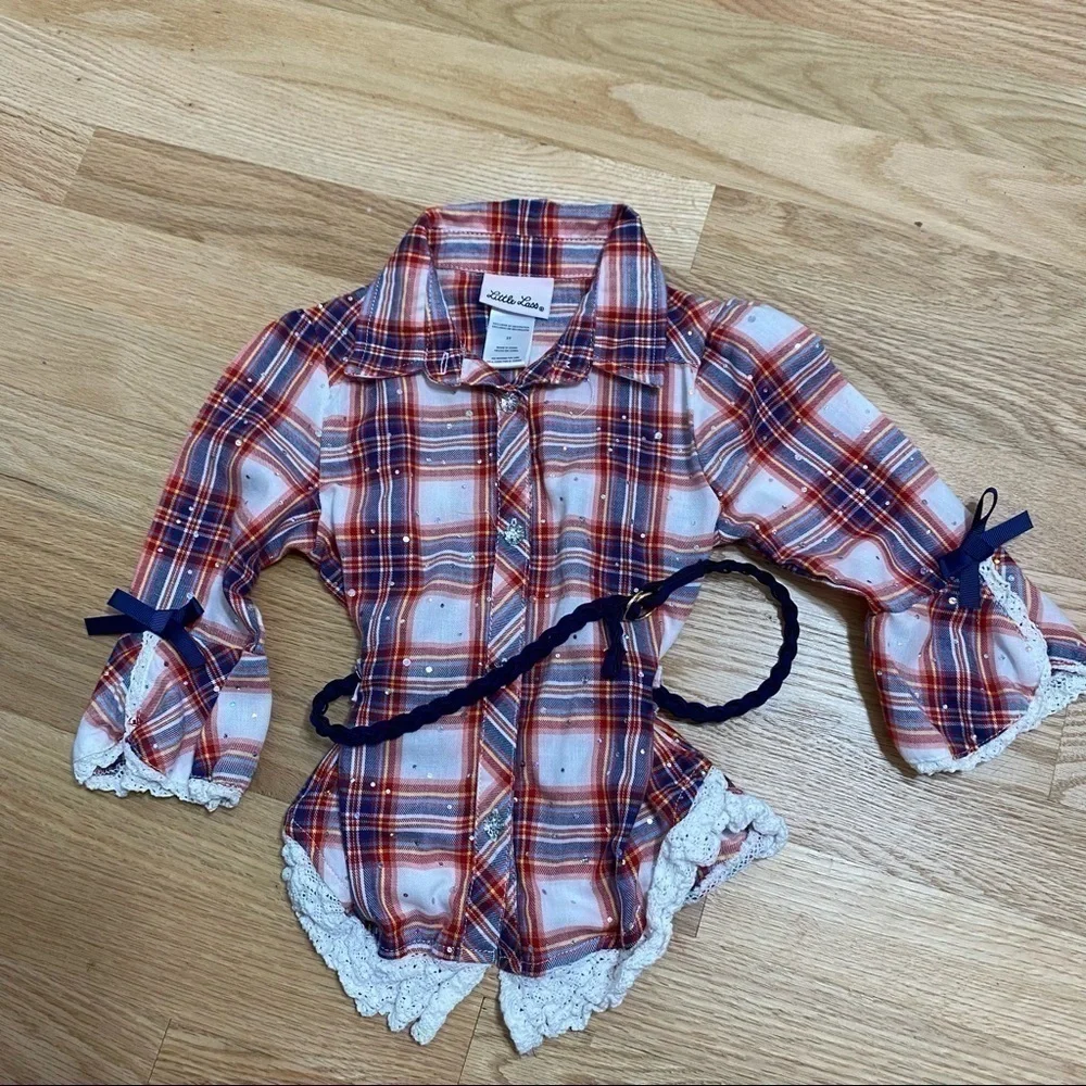 Girls Long Sleeve Shirt Bundle 3T Plaid Button Down Polka Dot Toddler Carter’s